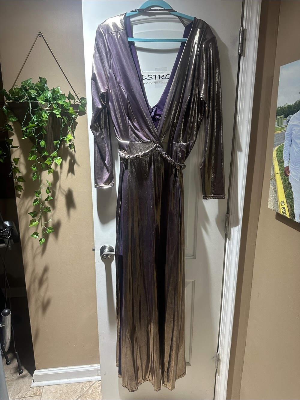 Fashion Nova Metallic Purple Wrap Maxi Dress
